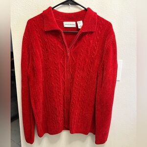 Alfred Dunner Bright Red Cable Zip-Up Sweater